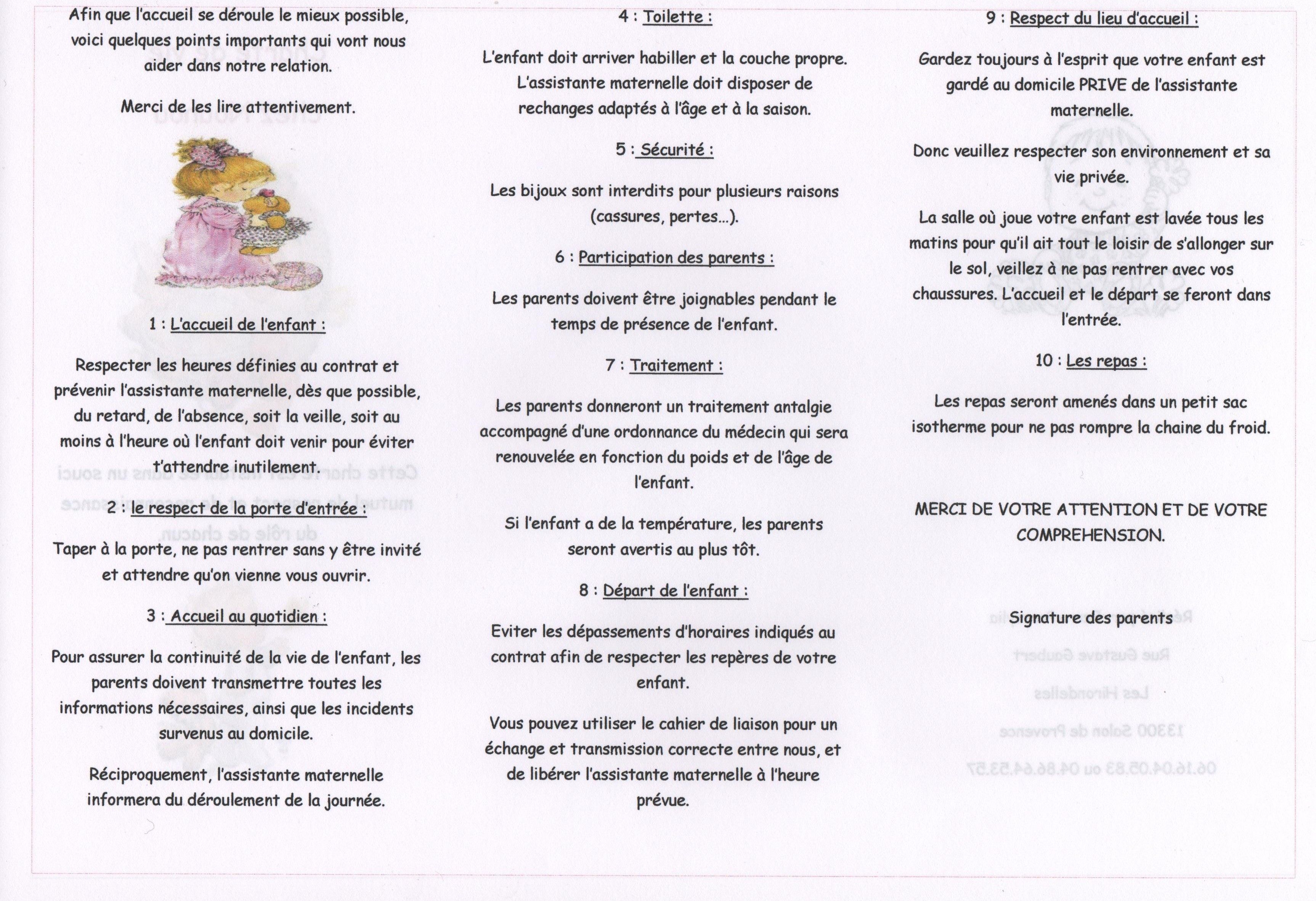 Charte de vie chez nounou